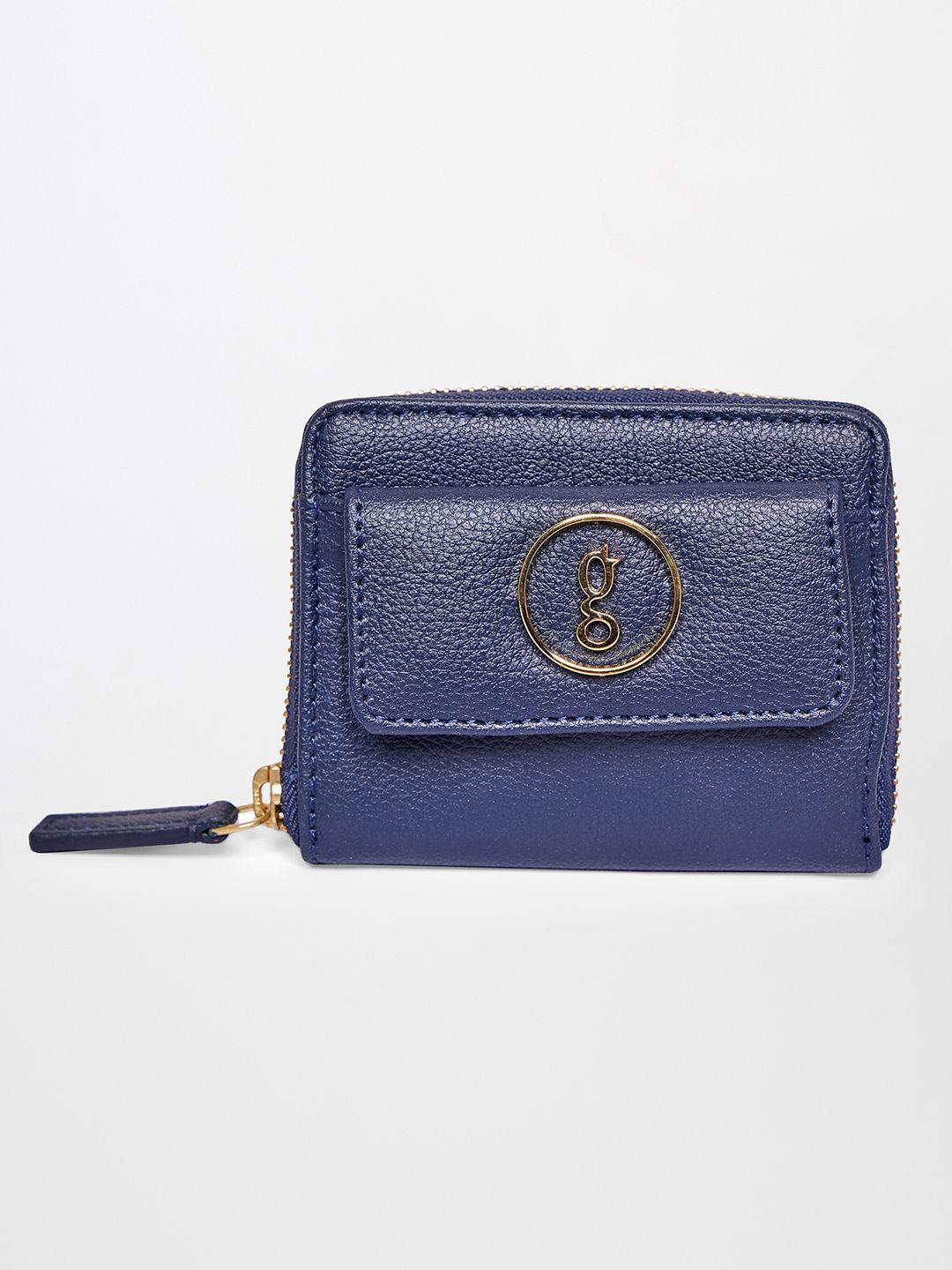 global desi women navy blue pu zip around wallet