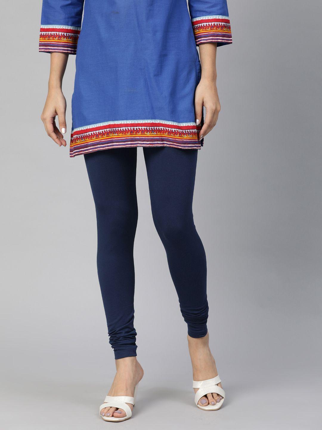 global desi women navy blue solid churidar-length leggings