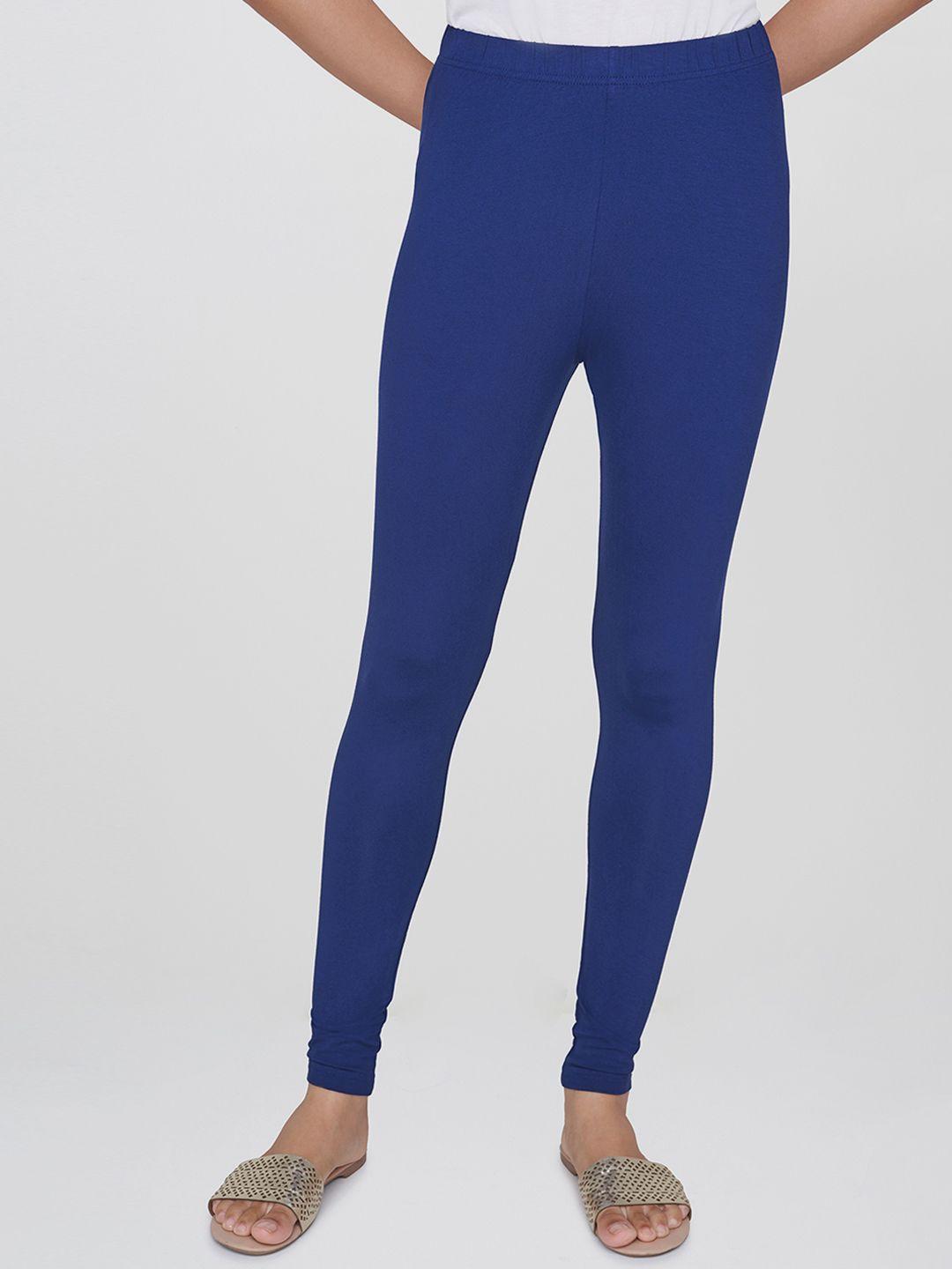 global desi women navy blue solid churidar length leggings