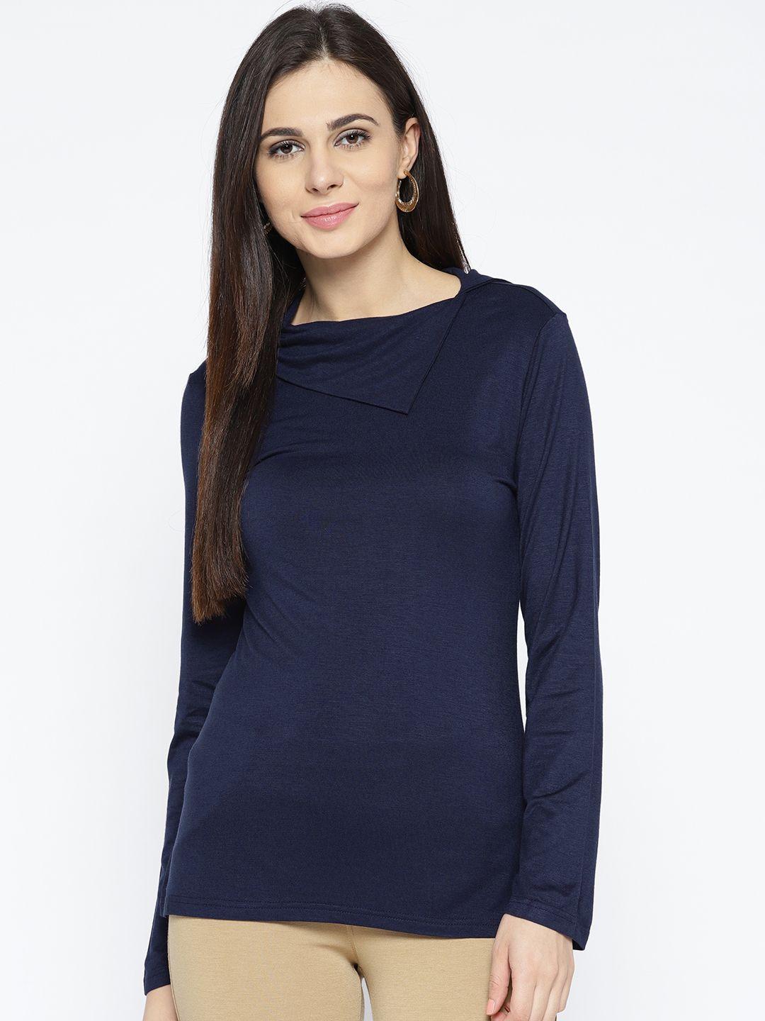 global desi women navy blue solid top