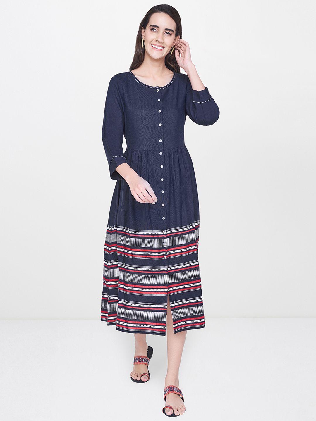 global desi women navy printed a-line dress