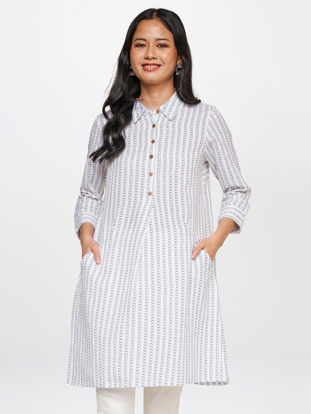 global desi women off white & blue striped shirt dress