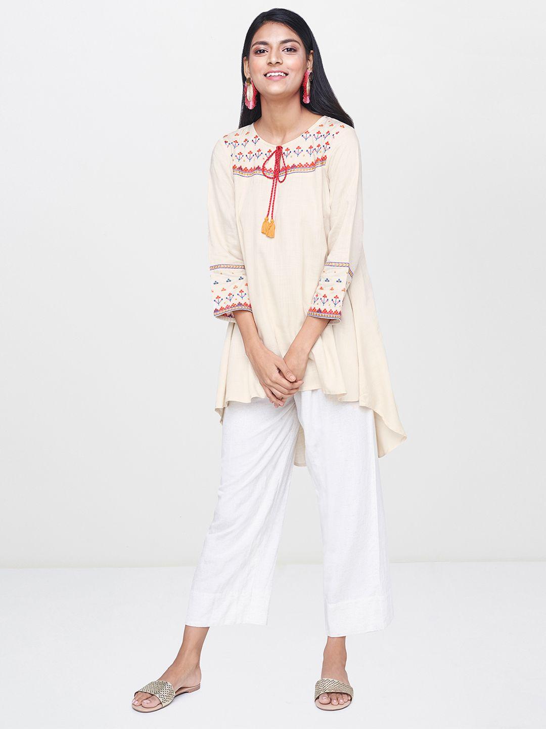 global desi women off-white embroidered tunic