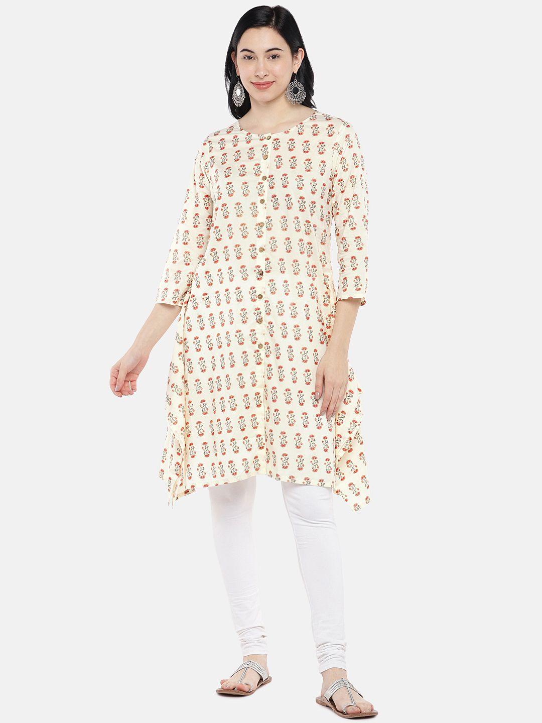 global desi women off-white printed a-line kurta