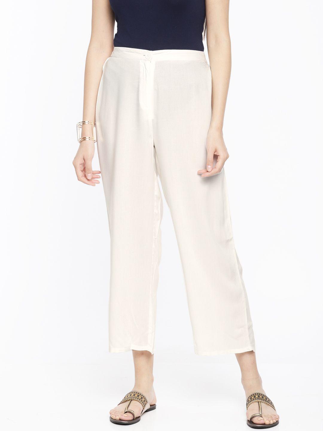 global desi women off-white regular fit solid culottes