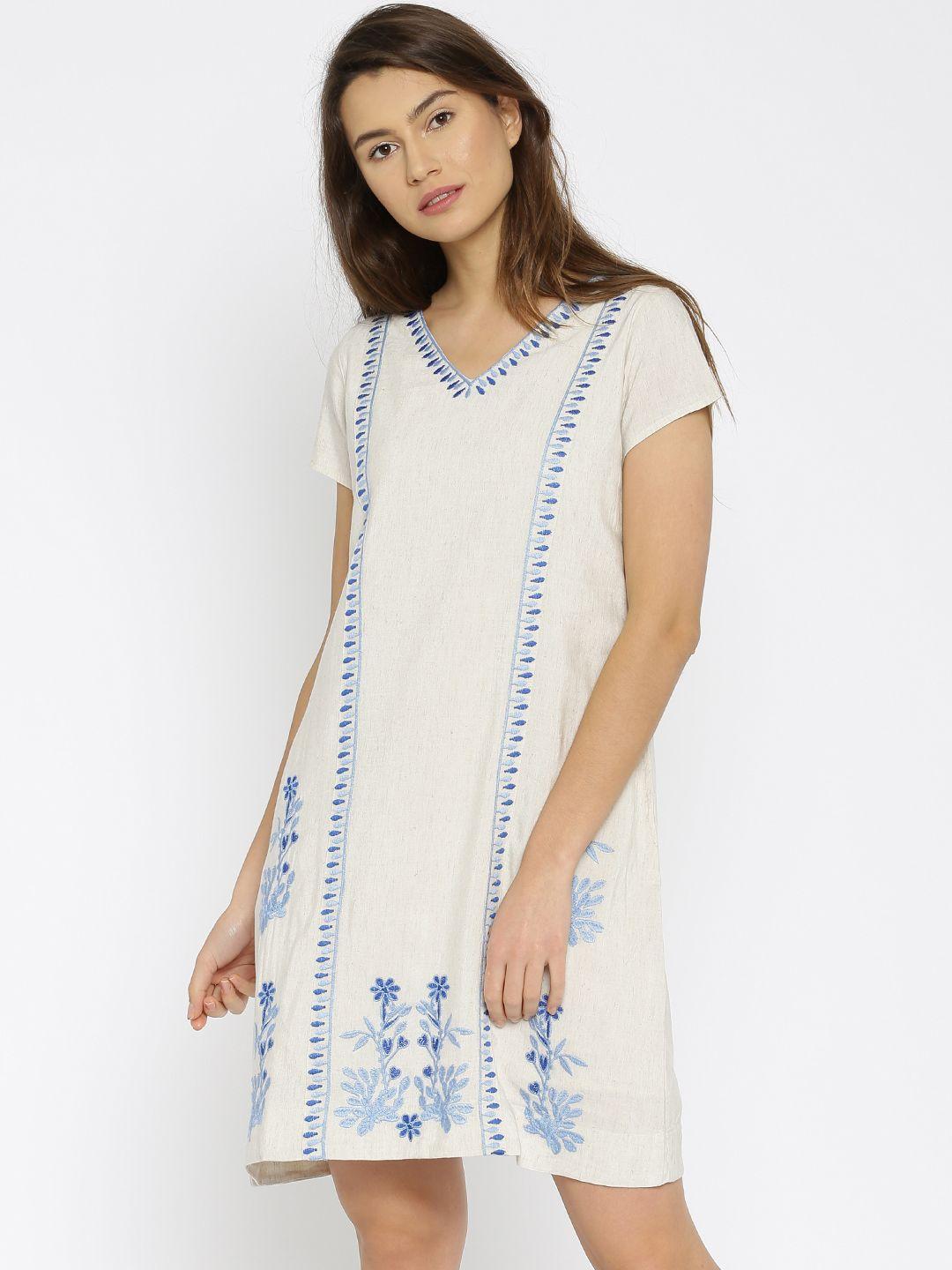 global desi women off-white self-design a-line dress