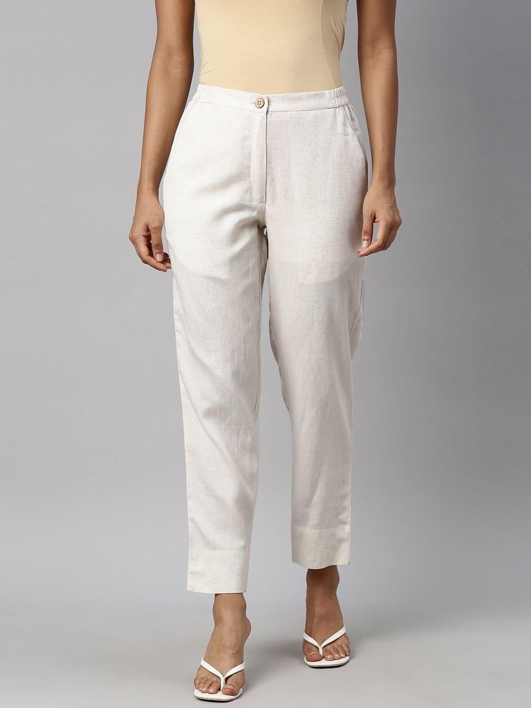 global desi women off white straight fit trousers