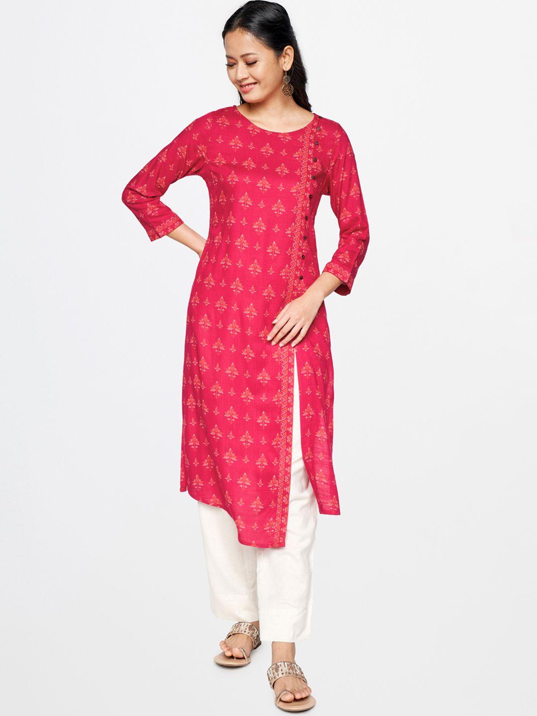 global desi women pink & orange ethnic motifs printed kurta