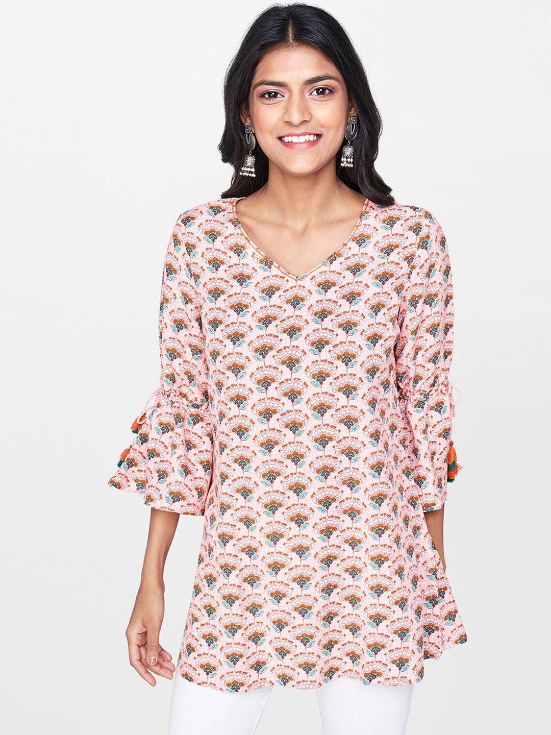 global desi women pink printed shirt style top