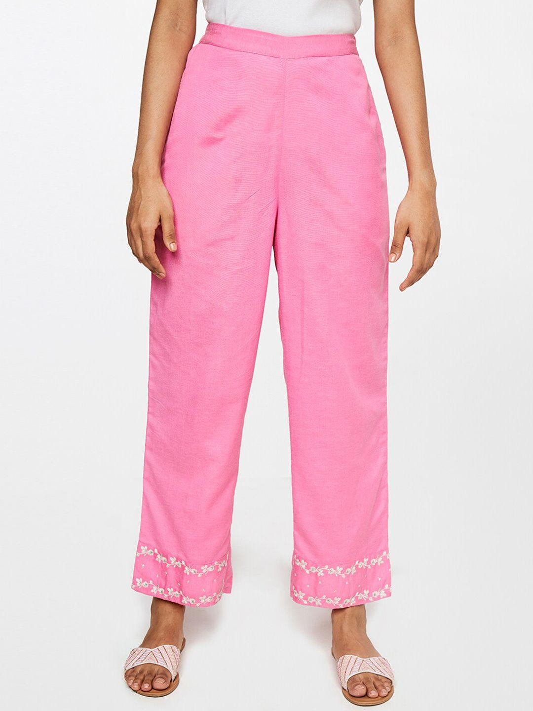 global desi women pink straight fit trousers