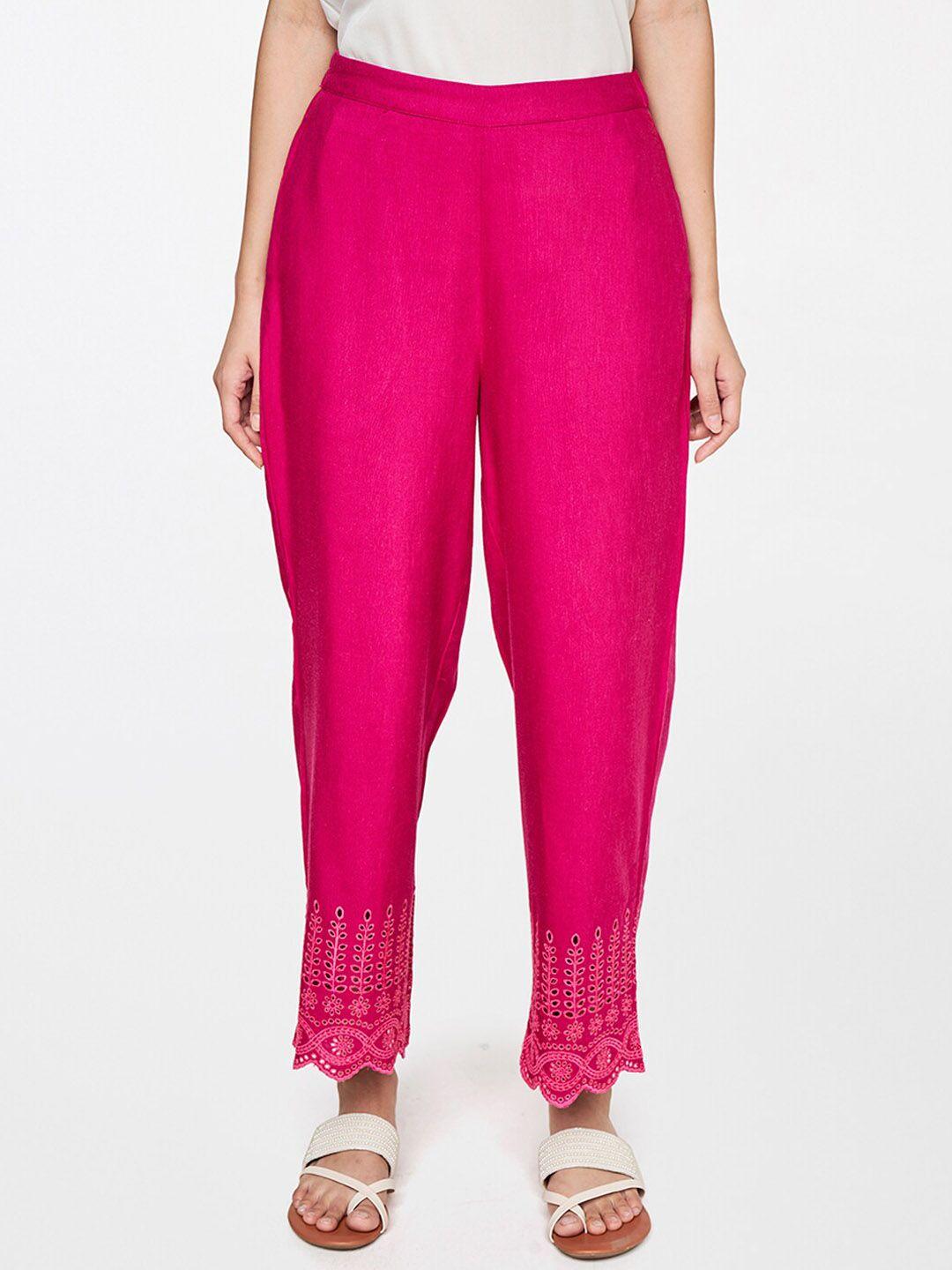 global desi women pink straight fit trousers