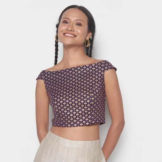 global desi women printed off-shoulder crop top