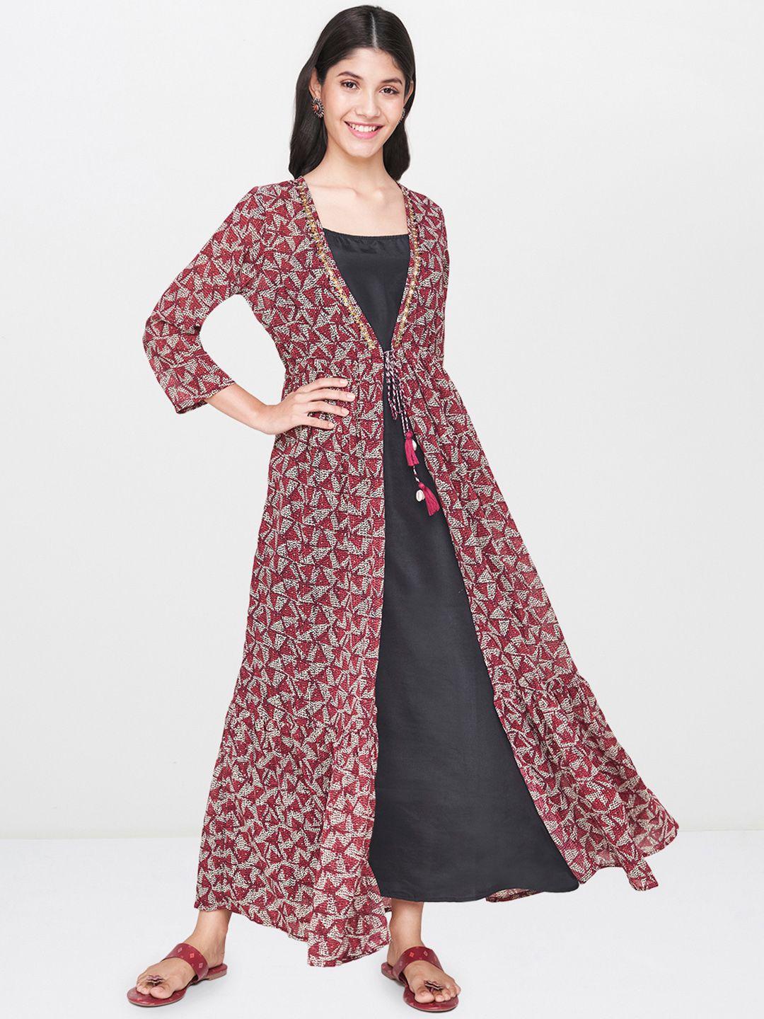 global desi women printed red maxi dress