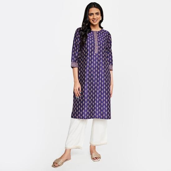 global desi women printed three-quarter sleeves straight kurta