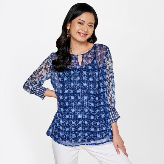 global desi women printed three-quarter sleeves tunic