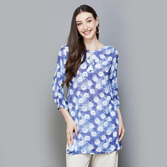 global desi women printed tie-up neck tunic