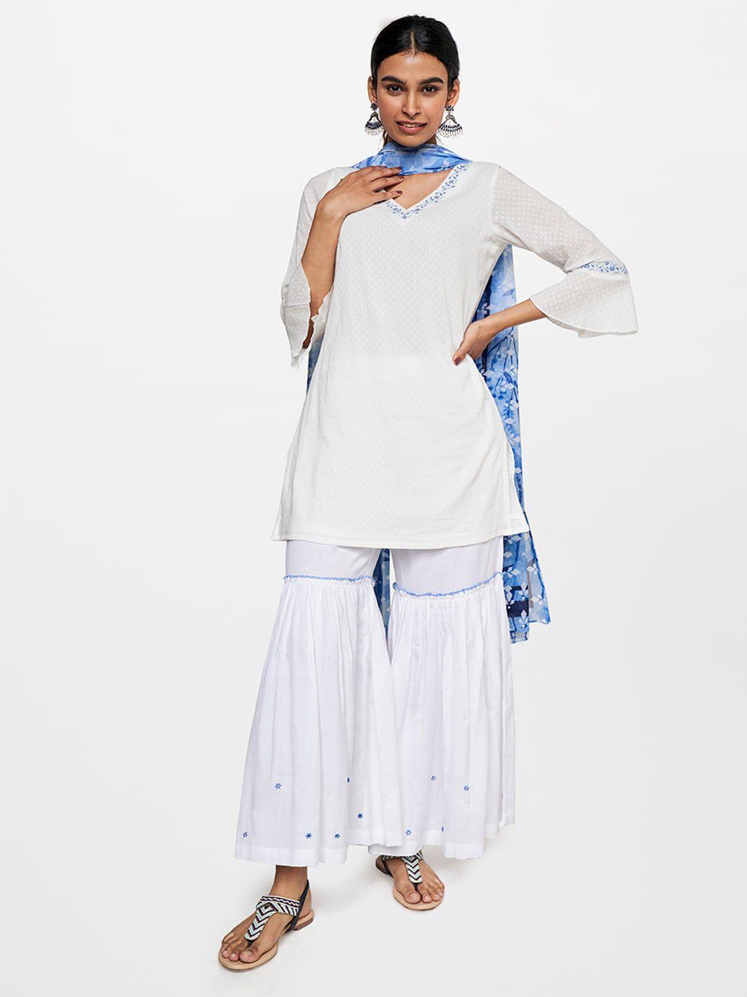 global desi women pure cotton kurta with sharara & with dupatta