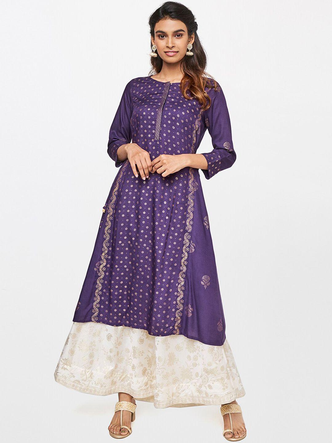 global desi women purple ethnic motifs printed kurta