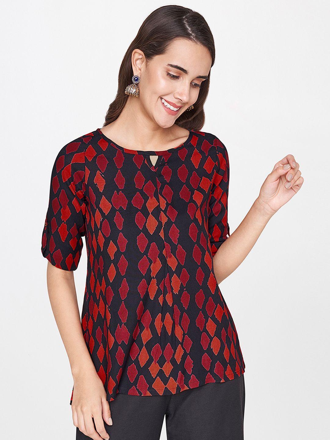 global desi women red & black printed top