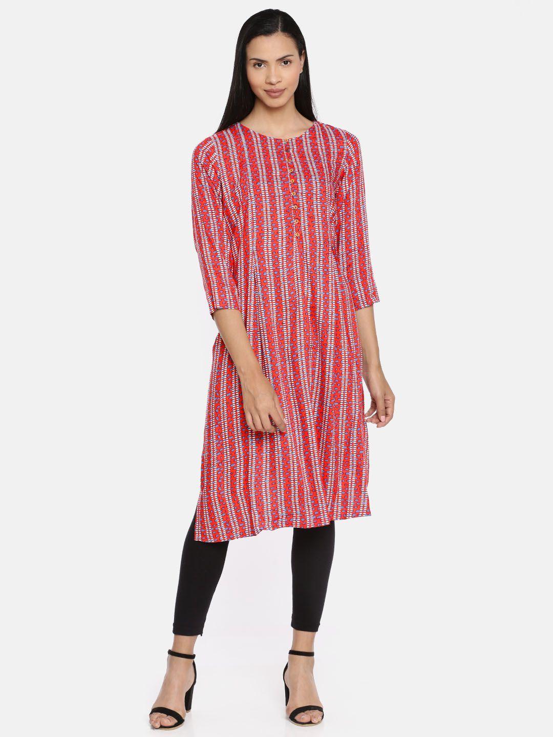 global desi women red & blue printed straight kurta