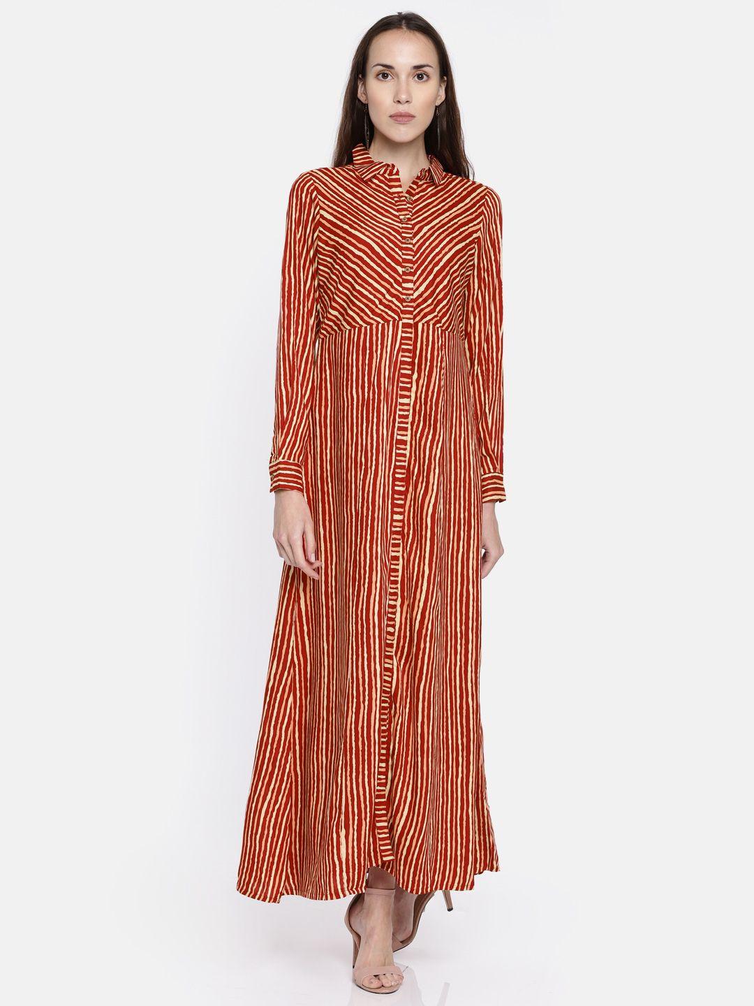 global desi women red & yelloe striped maxi dress