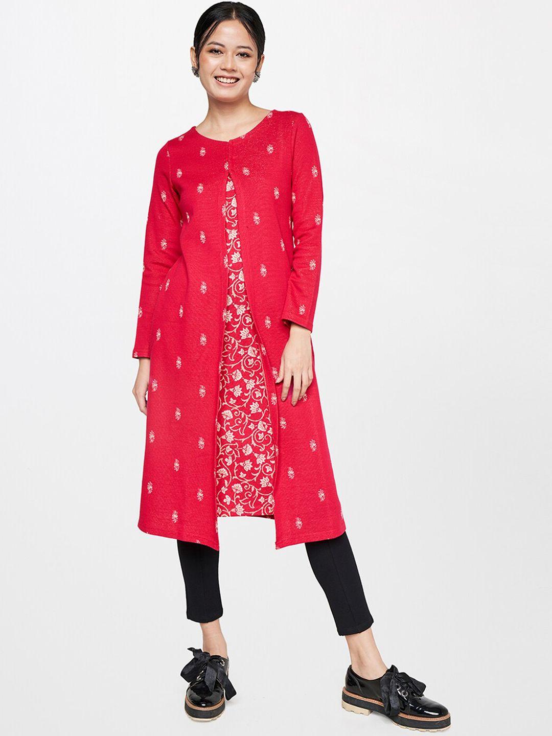 global desi women red geometric printed kurta