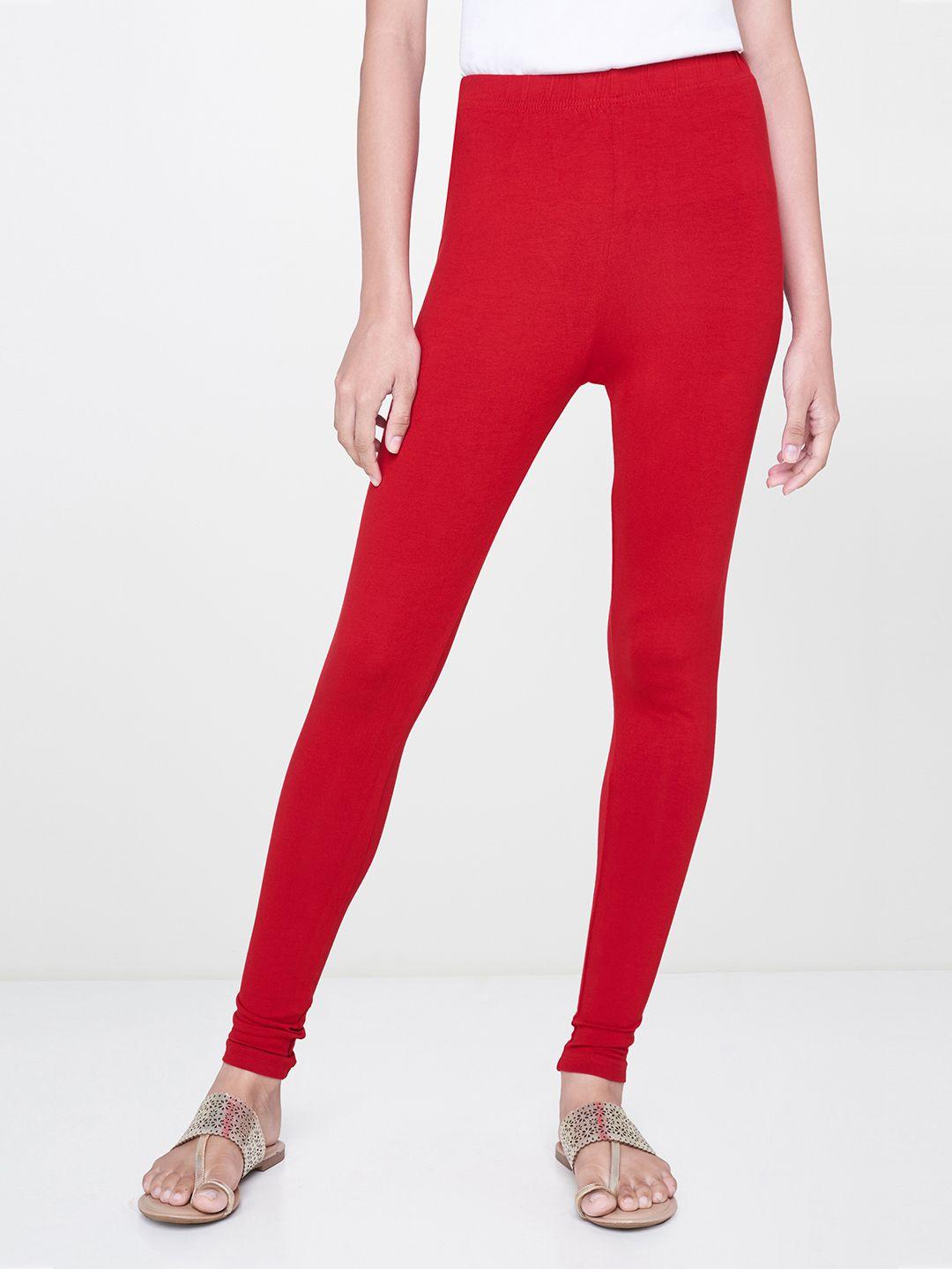global desi women red solid churidar length leggings