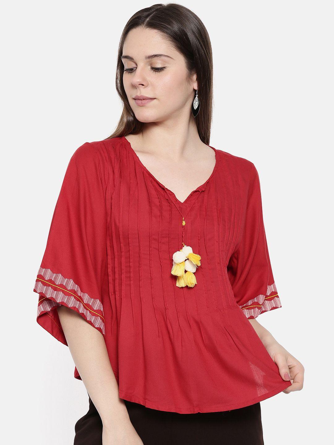 global desi women red solid top