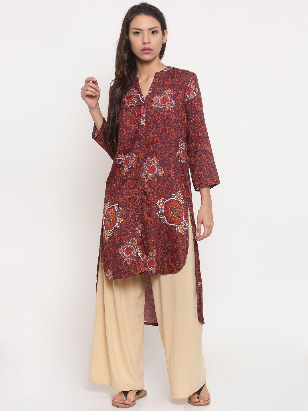 global desi women rust & purple printed a-line kurta