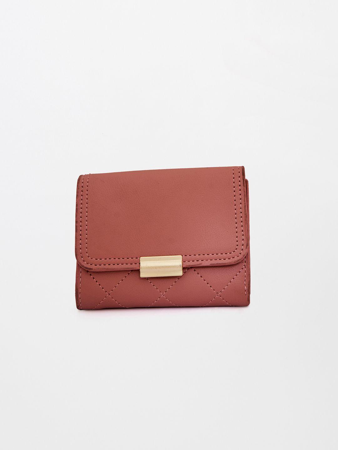global desi women rust pink pu three fold wallet