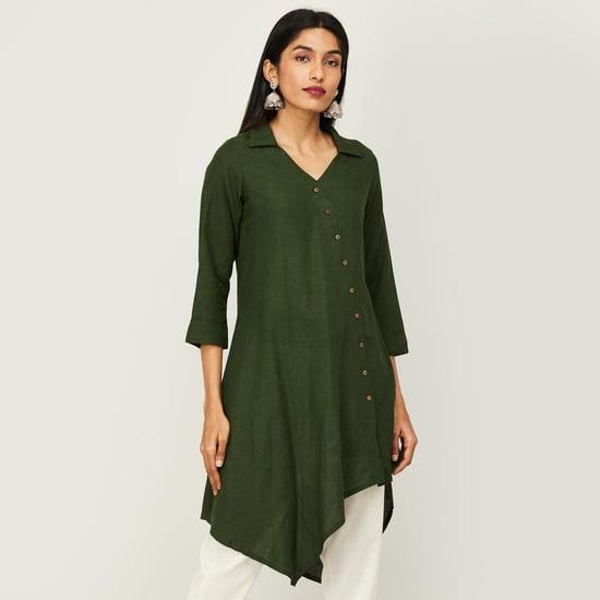 global desi women solid asymmetrical hem tunic