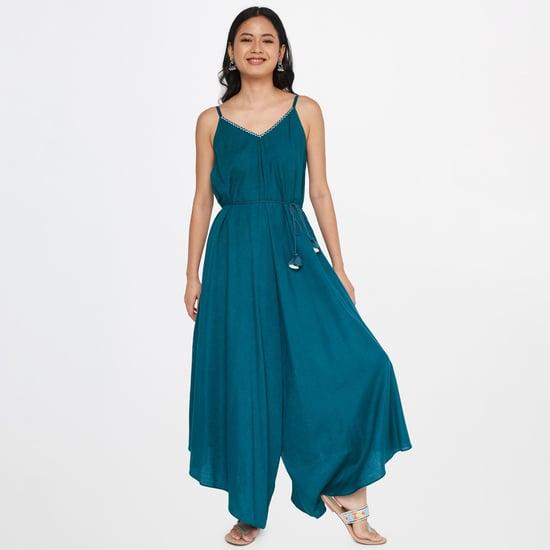 global desi women solid flared jumpsuit