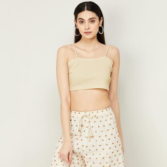 global desi women textured square neck crop top