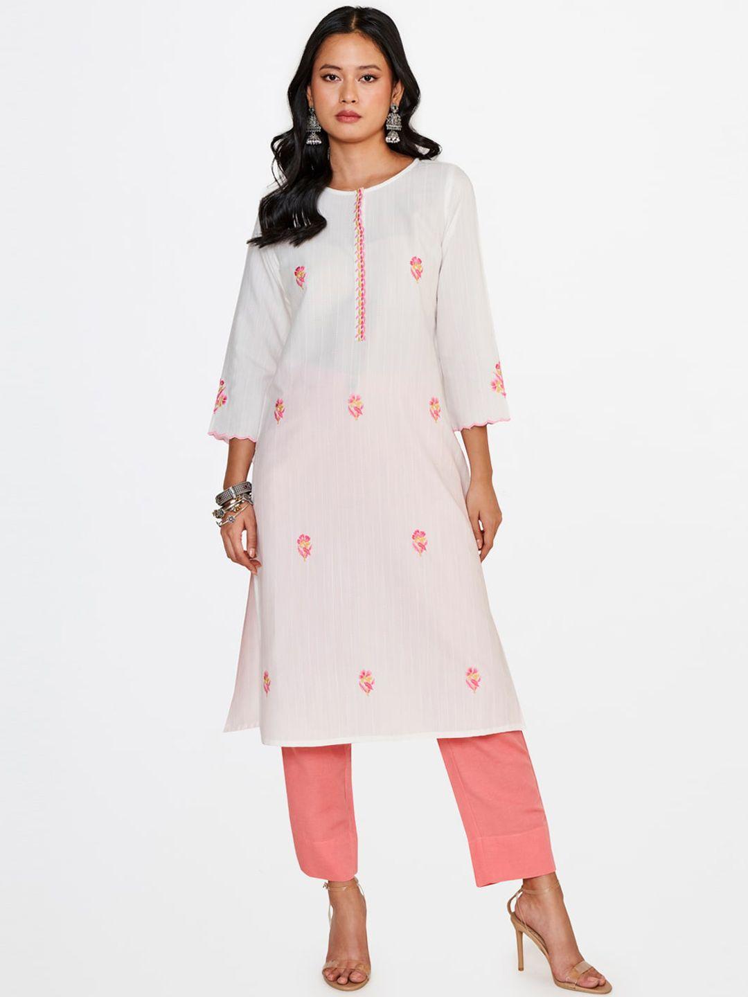 global desi women white embroidered keyhole neck gotta patti kurta