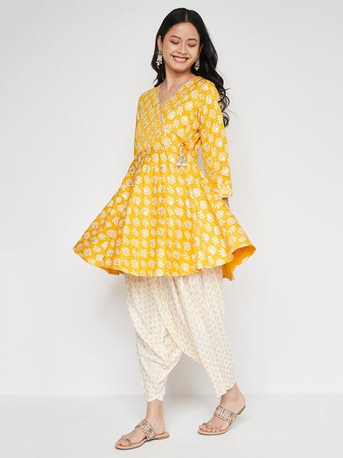 global desi yellow printed kurta & dhoti