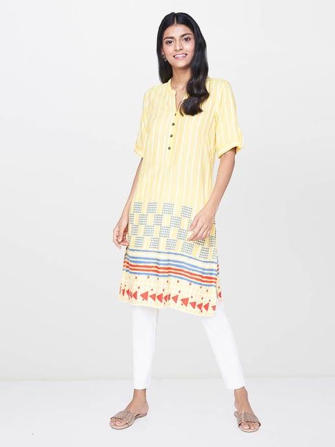 global desi yellow printed tunic