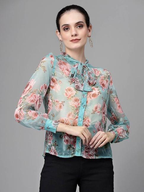 global republic aqua floral print shirt