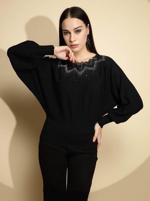 global republic black acrylic embellished pullover