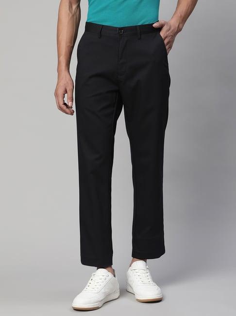 global republic black cotton regular fit trousers