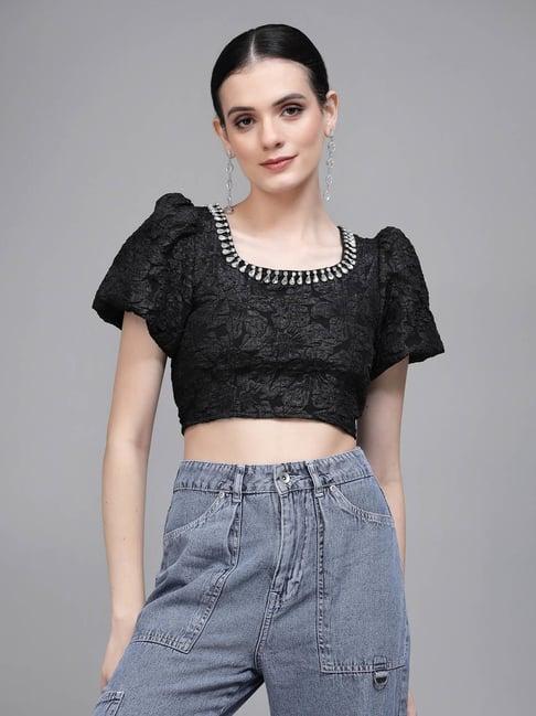 global republic black embroidered box top