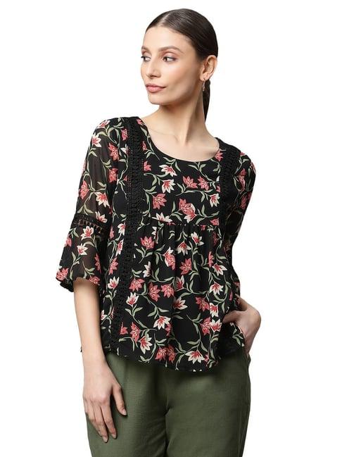 global republic black floral print top