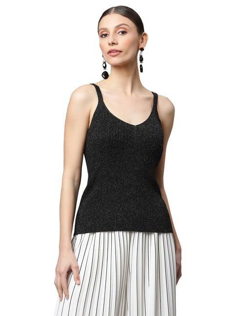 global republic black knitted textured top