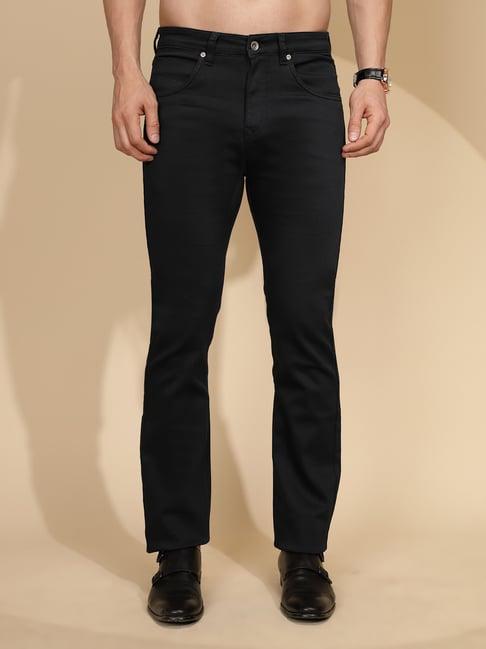 global republic black regular fit flat front trousers