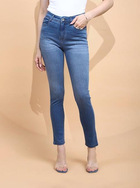global republic blue cotton slim fit high rise jeans
