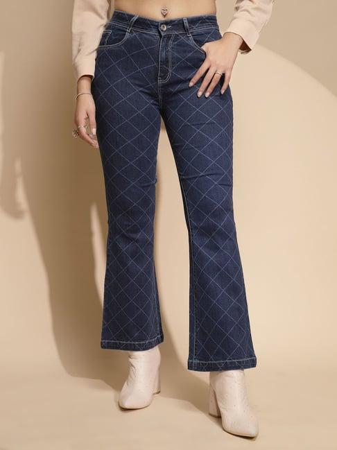 global republic blue printed regular fit high rise jeans