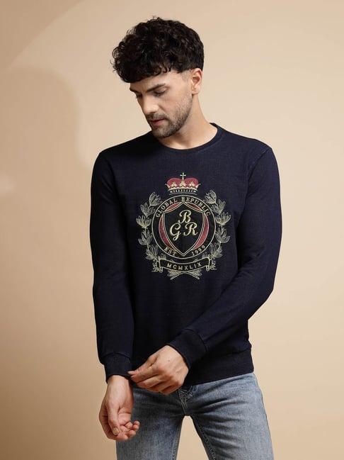 global republic blue regular fit embroidered sweatshirt