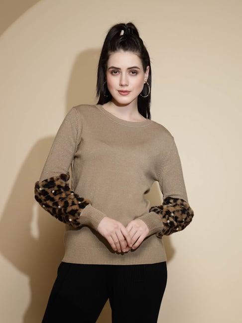 global republic brown acrylic embellished pullover