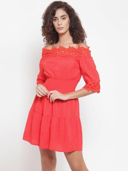 global republic coral lace empire-line dress