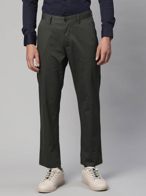 global republic green cotton regular fit trousers