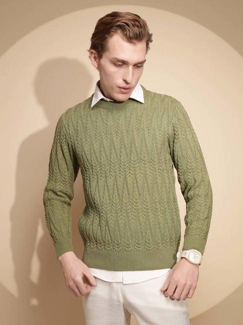 global republic green regular fit self design sweater